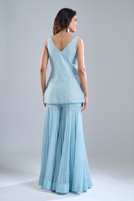Ritika Mirchandani Iced Blue Embroidered Kurta Sharara Set 