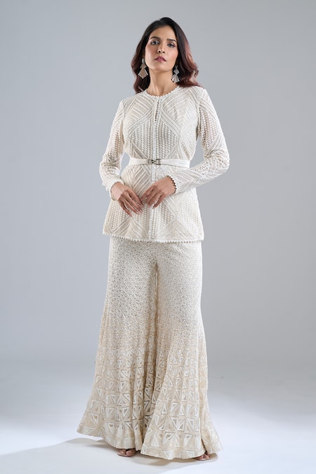 Shop Ritika Mirchandani Ivory Embroidery Round Neck Kurta And Gharara Set Online at Aza Fashions Shop_Ritika Mirchandani_Ivory Embroidery Round Neck Kurta And Gharara Set _Online_at_Aza_Fashions