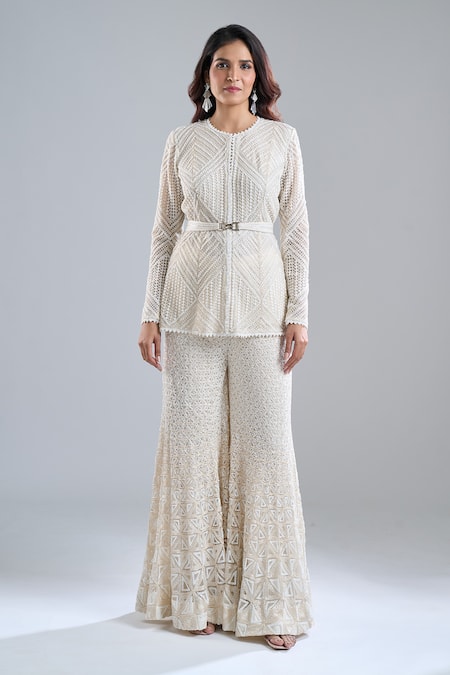 Ritika Mirchandani Ivory Embroidery Round Neck Kurta And Gharara Set at Aza Fashions Ritika Mirchandani_Ivory Embroidery Round Neck Kurta And Gharara Set _at_Aza_Fashions