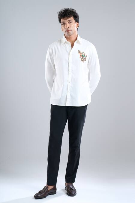 Rohit Bal Ivory Poplin Embroidery Bird Placement Shirt Online at Aza Fashions Rohit Bal_Ivory Poplin Embroidery Bird Placement Shirt _Online_at_Aza_Fashions