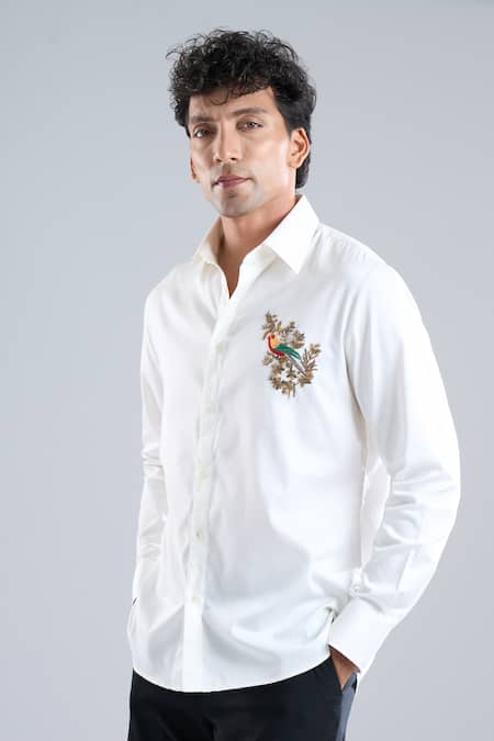 Buy Rohit Bal Ivory Poplin Embroidery Bird Placement Shirt Online at Aza Fashions Buy_Rohit Bal_Ivory Poplin Embroidery Bird Placement Shirt _Online_at_Aza_Fashions