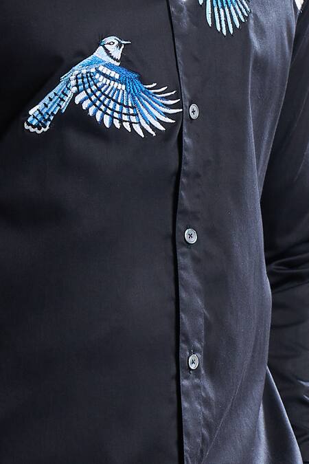 Buy Rohit Bal Black Poplin Embroidery Placement Shirt Online at Aza Fashions Buy_Rohit Bal_Black Poplin Embroidery Placement Shirt _Online_at_Aza_Fashions