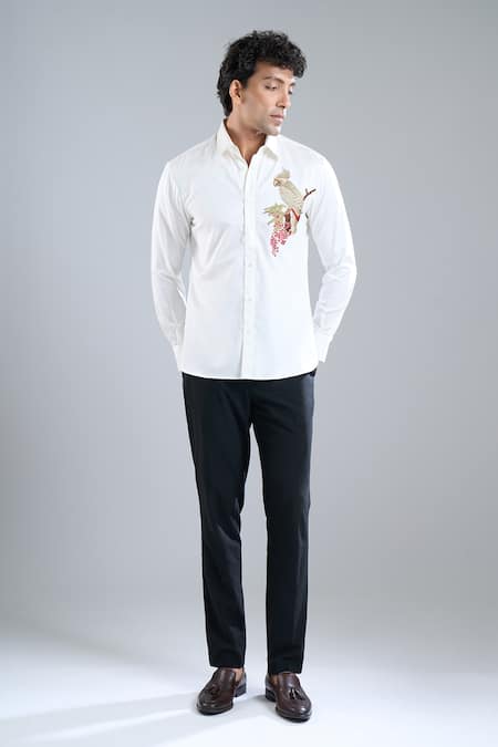 Rohit Bal Ivory Poplin Embroidery Placement Shirt Online at Aza Fashions Rohit Bal_Ivory Poplin Embroidery Placement Shirt _Online_at_Aza_Fashions