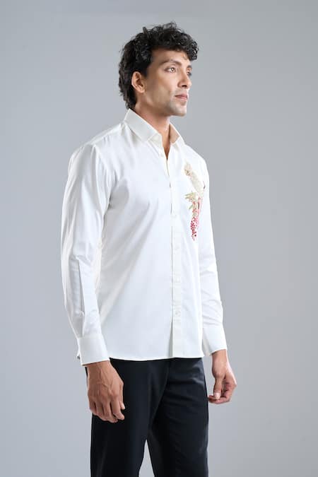 Shop Rohit Bal Ivory Poplin Embroidery Placement Shirt Online at Aza Fashions Shop_Rohit Bal_Ivory Poplin Embroidery Placement Shirt _Online_at_Aza_Fashions