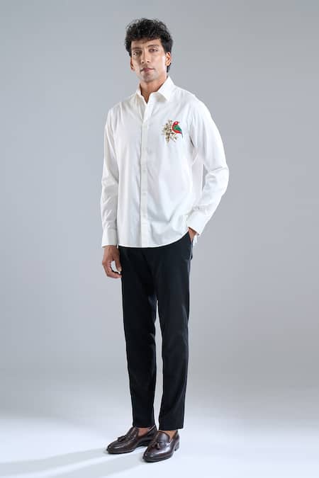 Buy Rohit Bal Ivory Poplin Embroidery Parrot Placement Shirt Online at Aza Fashions Buy_Rohit Bal_Ivory Poplin Embroidery Parrot Placement Shirt _Online_at_Aza_Fashions
