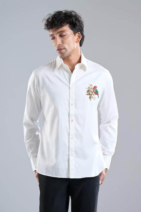 Rohit Bal Parrot Placement Embroidered Shirt 
