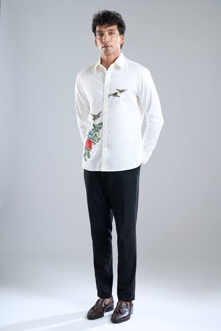 Rohit Bal_Ivory Poplin Embroidery Shirt _Online_at_Aza_Fashions