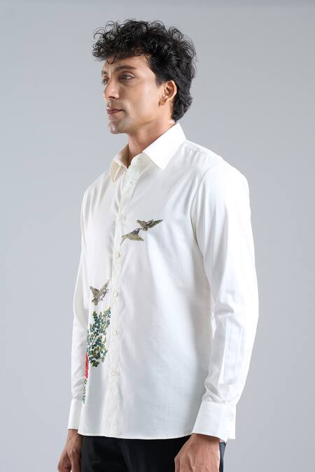 Buy_Rohit Bal_Ivory Poplin Embroidery Shirt _Online_at_Aza_Fashions