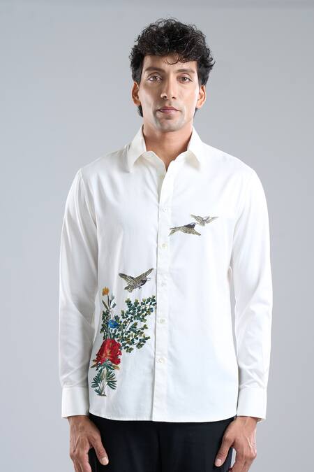Shop_Rohit Bal_Ivory Poplin Embroidery Shirt _Online_at_Aza_Fashions
