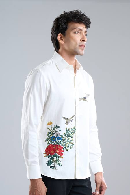 Rohit Bal_Ivory Poplin Embroidery Shirt _at_Aza_Fashions