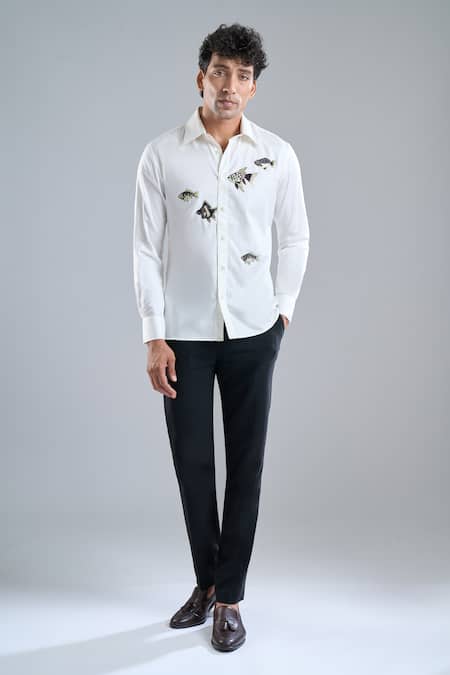 Rohit Bal_Ivory Poplin Embroidery Shirt _Online_at_Aza_Fashions
