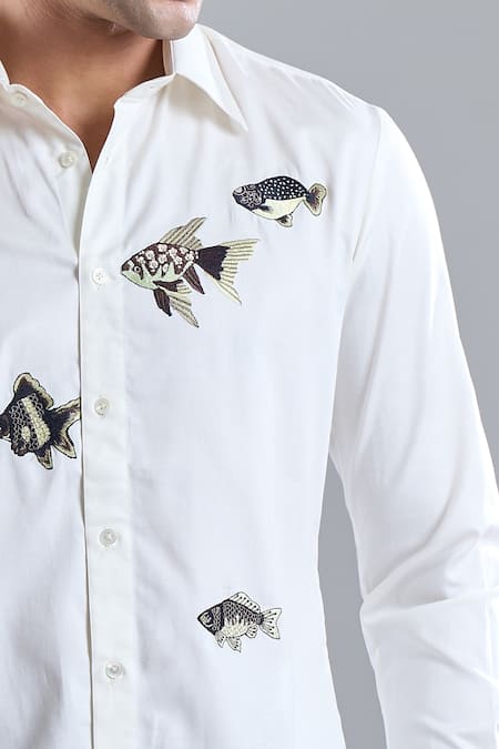 Buy_Rohit Bal_Ivory Poplin Embroidery Shirt _Online_at_Aza_Fashions