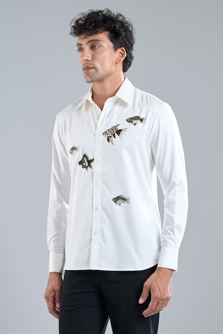 Shop_Rohit Bal_Ivory Poplin Embroidery Shirt _Online_at_Aza_Fashions