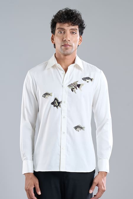 Buy_Rohit Bal_Ivory Poplin Embroidery Shirt 