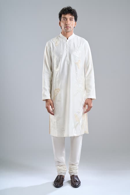 Rohit Bal_Ivory Chanderi Embroidery Kurta _Online_at_Aza_Fashions