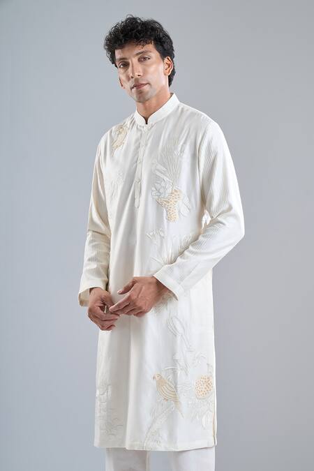 Rohit Bal_Ivory Chanderi Embroidery Kurta _at_Aza_Fashions