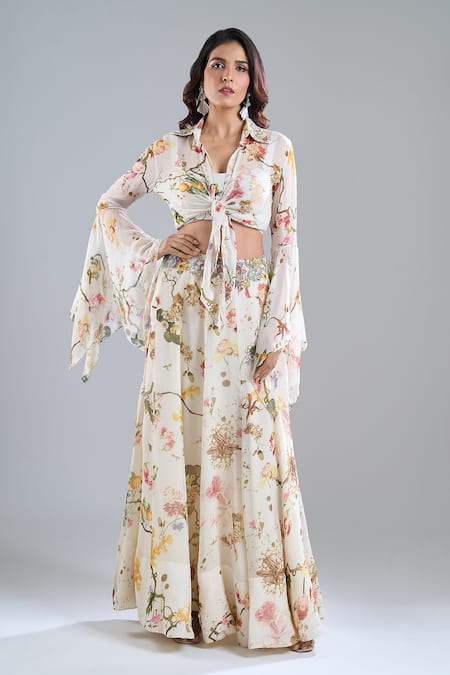 Anamika Khanna Printed & Embroidered Skirt Set 