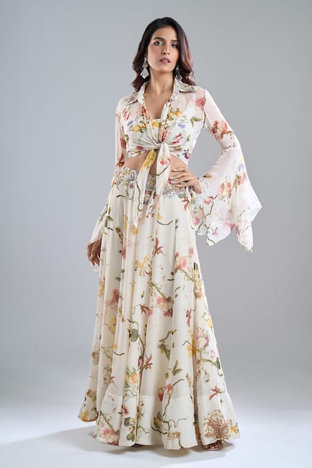 Anamika Khanna Floral Print Shirt Skirt Set 