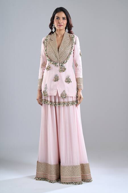 Buy Anamika Khanna Pink Embroidery, Zari, Beads, Stones, Metallic Thread Blazer Set Online at Aza Fashions Buy_Anamika Khanna_Pink Embroidery, Zari, Beads, Stones, Metallic Thread Blazer Set _Online_at_Aza_Fashions