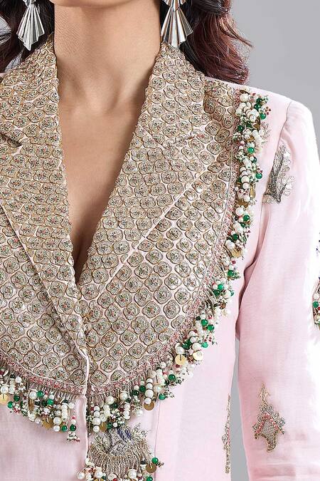 Anamika Khanna Pink Embroidery, Zari, Beads, Stones, Metallic Thread Blazer Set at Aza Fashions Anamika Khanna_Pink Embroidery, Zari, Beads, Stones, Metallic Thread Blazer Set _at_Aza_Fashions