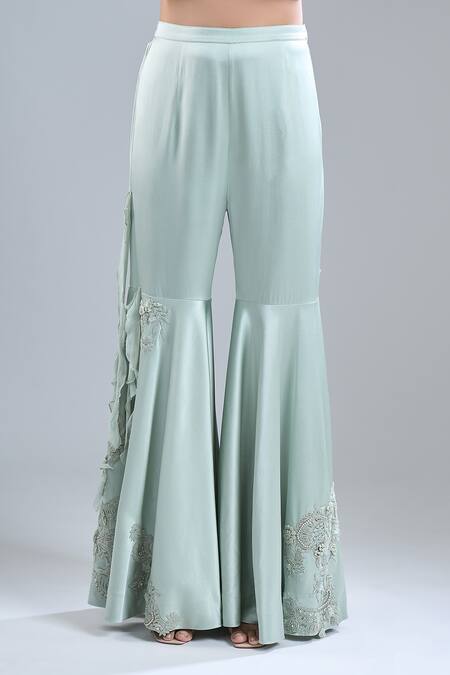 Shop_Anamika Khanna_Blue Embroidery Blazer And Sharara Set _Online_at_Aza_Fashions