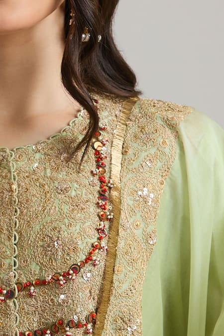 Shop Anamika Khanna Green Embroidery, Sequins, Beads, Stones, Zari, Metallic Thread Mint Kurta Set Online at Aza Fashions Shop_Anamika Khanna_Green Embroidery, Sequins, Beads, Stones, Zari, Metallic Thread Mint Kurta Set _Online_at_Aza_Fashions