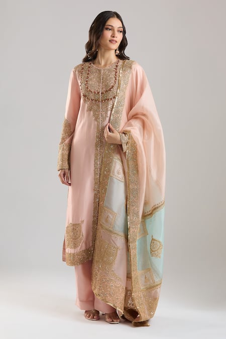 Anamika Khanna Pink Embroidered Kurta Set 