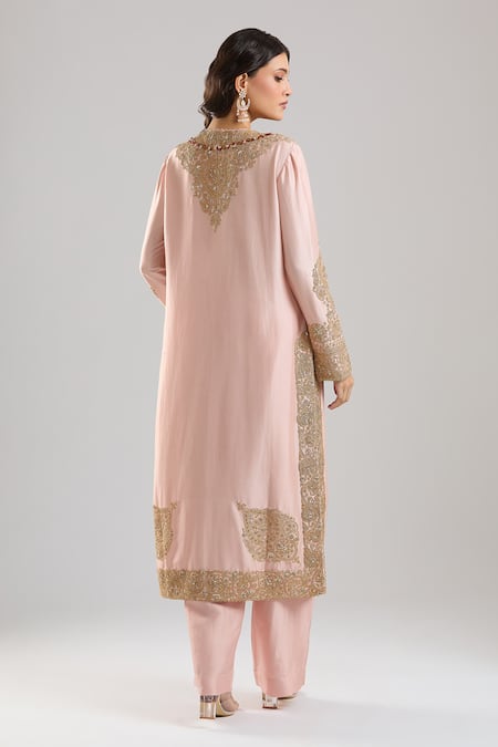 Anamika Khanna Pink Embroidered Kurta Set 