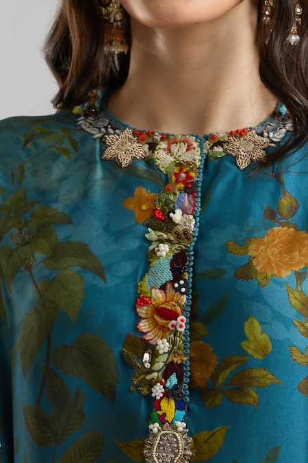 Buy Anamika Khanna Blue Beads, Embroidery Round Neck Midnight Printed Kurta Set Online at Aza Fashions Buy_Anamika Khanna_Blue Beads, Embroidery Round Neck Midnight Printed Kurta Set_Online_at_Aza_Fashions