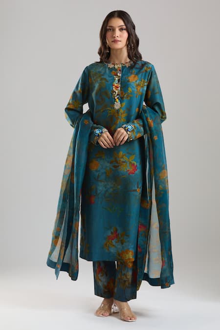 Anamika Khanna Midnight Blue Printed Kurta Set 