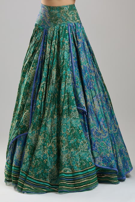 Buy_Tarun Tahiliani_Blue Embroidery, Zari, Stones, Metallic Thread Open Neck, Cape Lehenga Set 