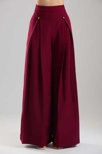 Tarun Tahiliani_Wine Embroidery, Sequins, Beads Sweetheart Neck Peplum Corset Trouser Set_Online_at_Aza_Fashions