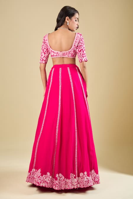 Mishru Leaf Stripe Embroidered Lehenga Set 