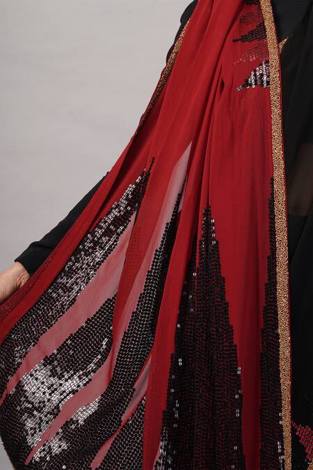 Abraham And Thakore_Black Viscose Georgette Sequins, Zari Triangle Saree _at_Aza_Fashions