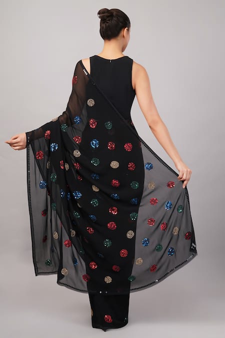 Abraham And Thakore Sequin Polka Dot Saree 