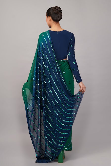 Abraham And Thakore French Cut Sequin Embellished Saree 