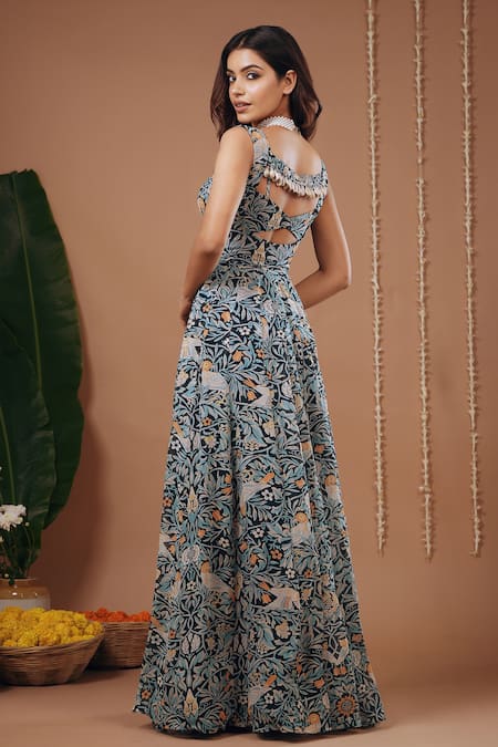 Ahi Clothing Floral Print Dress & Bustier Set 