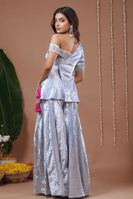 Ahi Clothing Floral Embroidered Jacket & Palazzo Set 