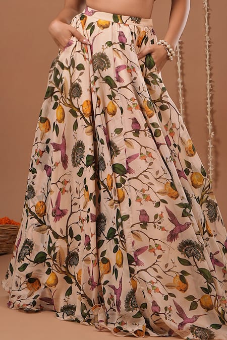 Ahi Clothing Beige Organza Beads, Sequins Sweetheart Neck Floral Pattern Top With Lehenga Online at Aza Fashions Ahi Clothing_Beige Organza Beads, Sequins Sweetheart Neck Floral Pattern Top With Lehenga _Online_at_Aza_Fashions