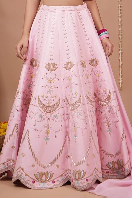 Shop Ahi Clothing Pink Silk, Organza Embroidery, Zari, Beads Square Floral Pattern Lehenga Set Online at Aza Fashions Shop_Ahi Clothing_Pink Silk, Organza Embroidery, Zari, Beads Square Floral Pattern Lehenga Set _Online_at_Aza_Fashions