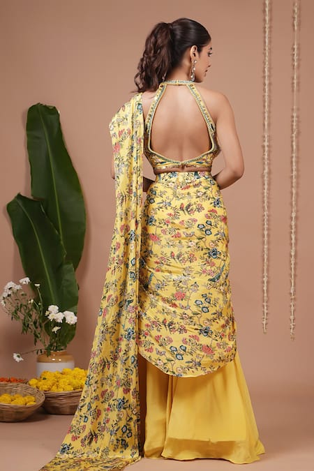 Ahi Clothing Floral Pattern Pre-Draped Saree & Blouse Set 