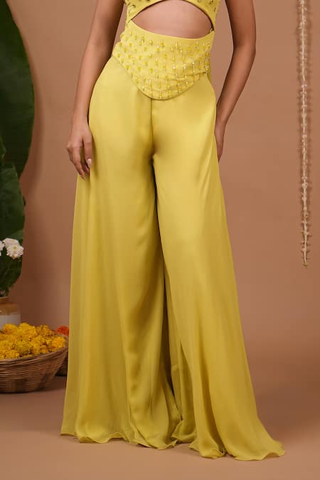 Buy Ahi Clothing Lime Georgette Mirrors, Crystals, Beads Square Neck Embellished Top And Pant Set Online at Aza Fashions Buy_Ahi Clothing_Lime Georgette Mirrors, Crystals, Beads Square Neck Embellished Top And Pant Set _Online_at_Aza_Fashions