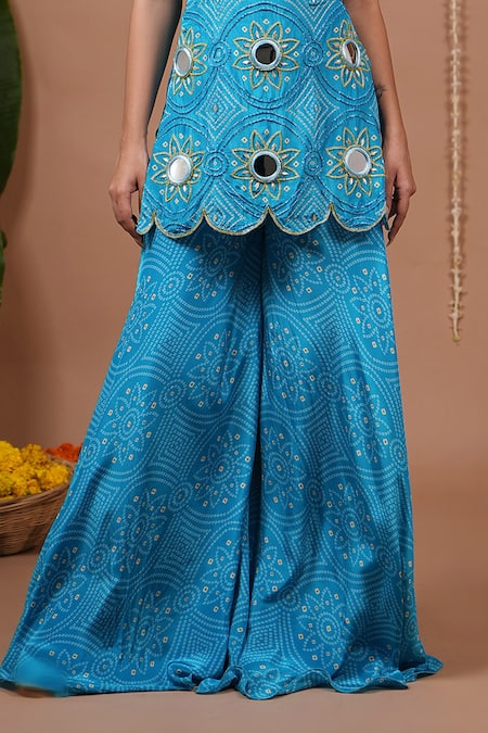 Ahi Clothing Aqua Crepe Mirrors, Embroidery, Zari Cowl Neck Floral Pattern Tunic And Pant Set at Aza Fashions Ahi Clothing_Aqua Crepe Mirrors, Embroidery, Zari Cowl Neck Floral Pattern Tunic And Pant Set _at_Aza_Fashions