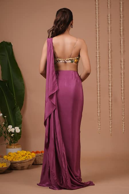 Ahi Clothing Pre-Draped Saree & Floral Pattern Blouse Set 