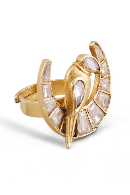 Anita Dongre_Gold Plated Stones Chakor Bird And Crescent Zircon Ring _Online_at_Aza_Fashions