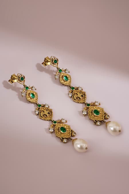 Anita Dongre Elanur Zircon & Pearl Drop Dangler Earrings 