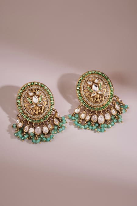 Anita Dongre Rumeysa Lotus Motif Zircon & Stone Drop Earrings 