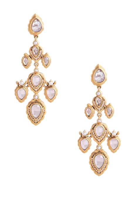 Shop Anita Dongre Gold Plated Stones Jahanzeb Zircon Embellished Drop Earrings at Aza Fashions Shop_Anita Dongre_Gold Plated Stones Jahanzeb Zircon Embellished Drop Earrings _at_Aza_Fashions