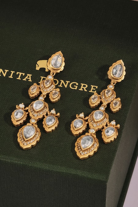 Anita Dongre Gold Plated Stones Jahanzeb Zircon Embellished Drop Earrings Online at Aza Fashions Anita Dongre_Gold Plated Stones Jahanzeb Zircon Embellished Drop Earrings _Online_at_Aza_Fashions