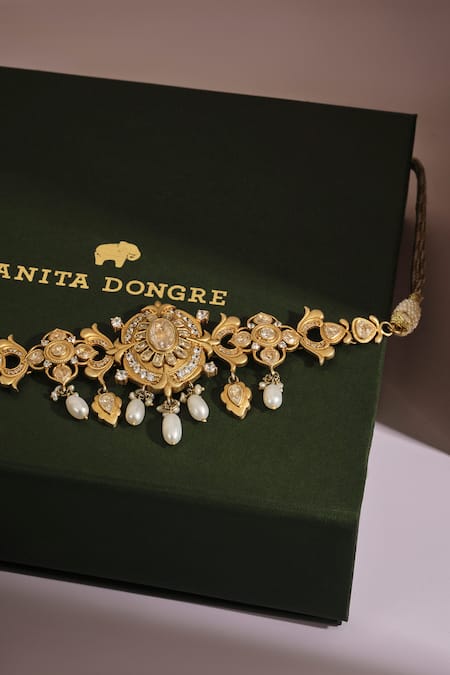 Buy Anita Dongre Gold Plated Manasvita Zircon And Pearl Embellished Choker Necklace Online at Aza Fashions Buy_Anita Dongre_Gold Plated Manasvita Zircon And Pearl Embellished Choker Necklace _Online_at_Aza_Fashions